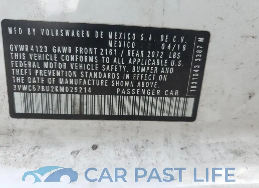 3VWC57BU2KM029214# 12