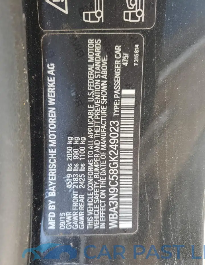 WBA3N9C58GK249023# 12