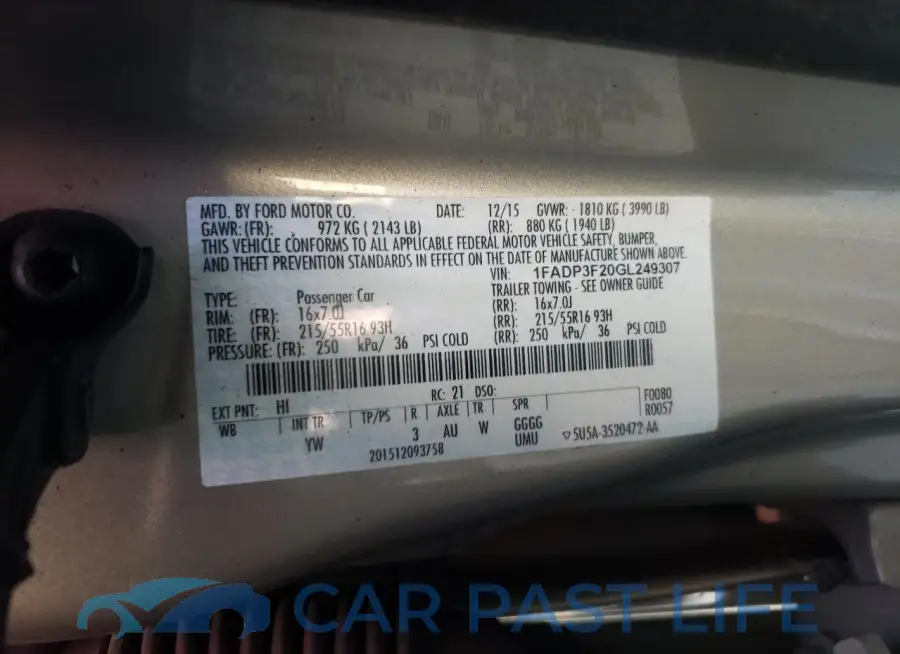 1FADP3F20GL249307# 12