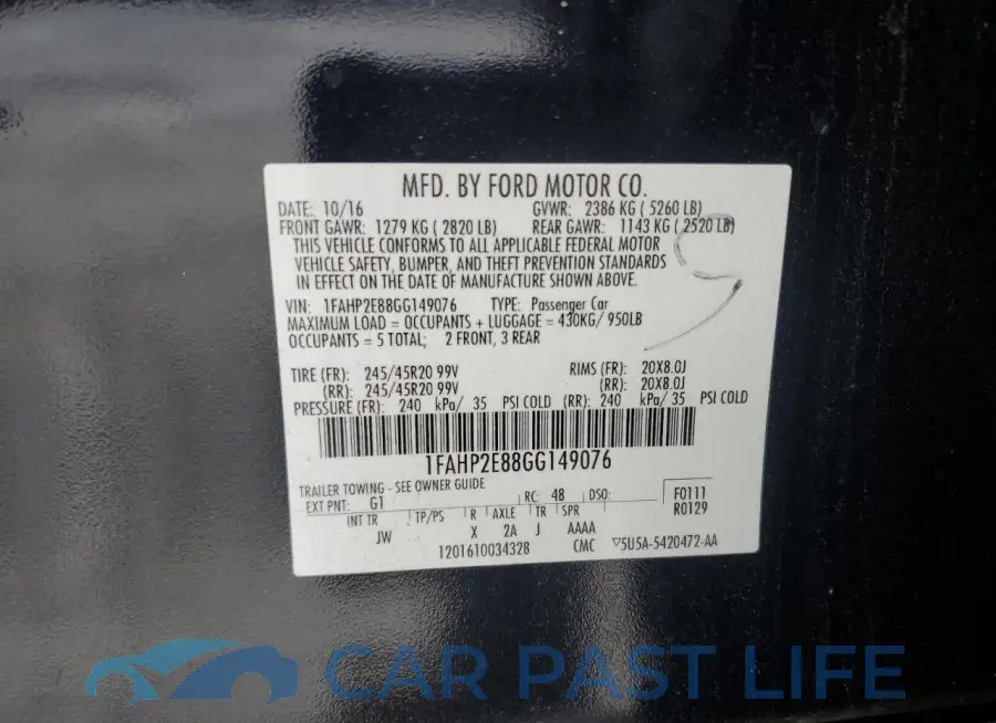 1FAHP2E88GG149076# 12