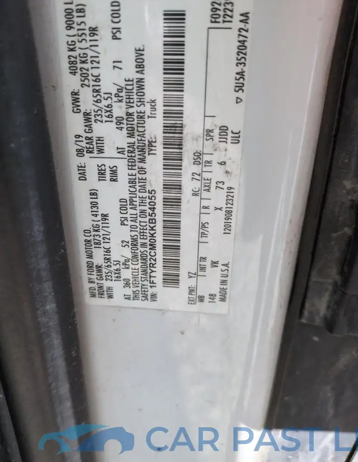 1FTYR2CM0KKB54055# 12