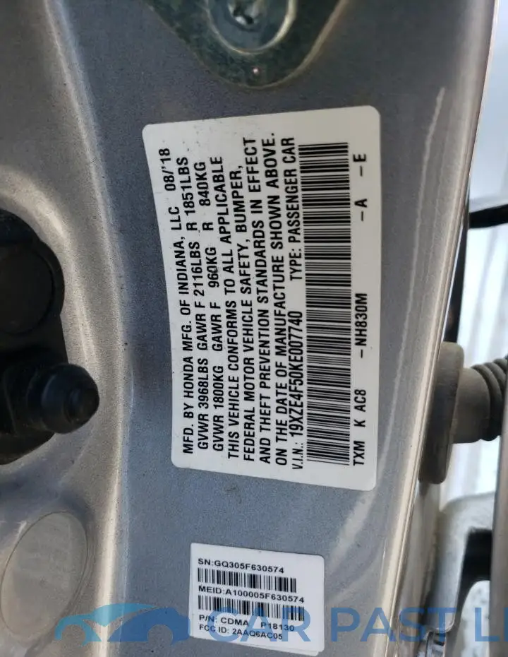 19XZE4F50KE007740# 12
