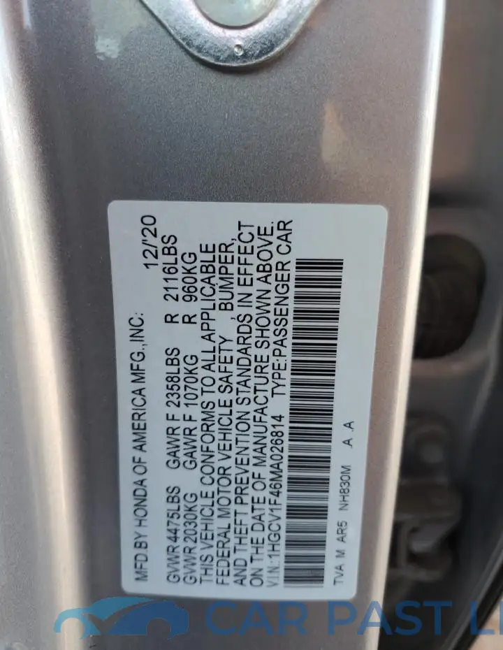 1HGCV1F46MA026814# 12