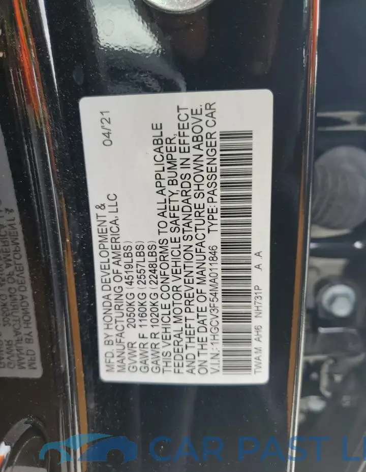 1HGCV3F54MA011846# 12