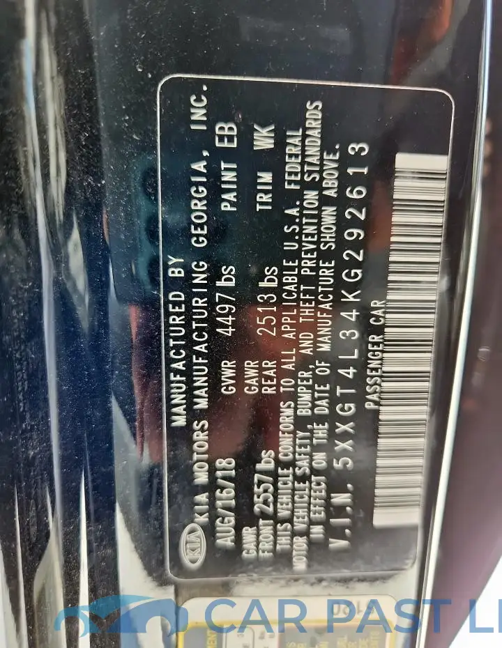 5XXGT4L34KG292613# 12