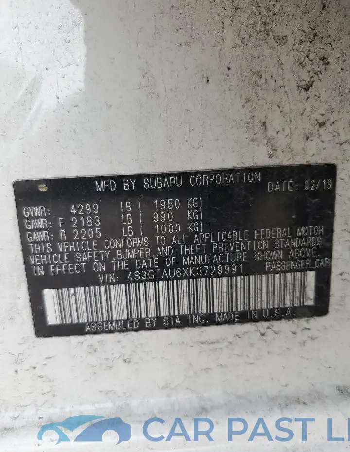 4S3GTAU6XK3729991# 12