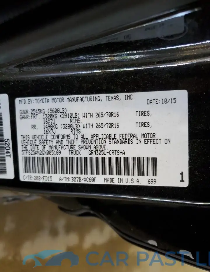 5TFSZ5AN2GX005109# 12