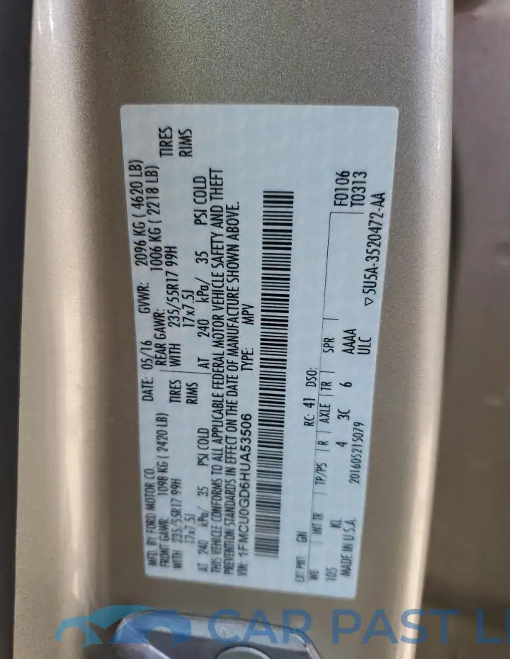 1FMCU0GD6HUA53506# 13