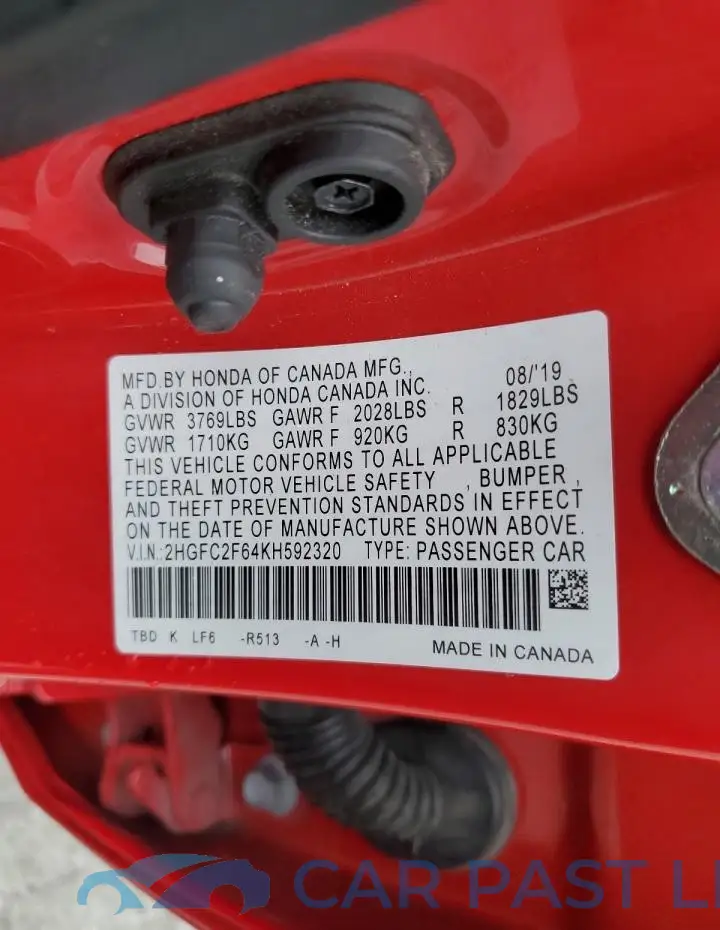 2HGFC2F64KH592320# 12