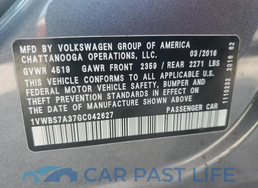 1VWBS7A37GC042627# 12