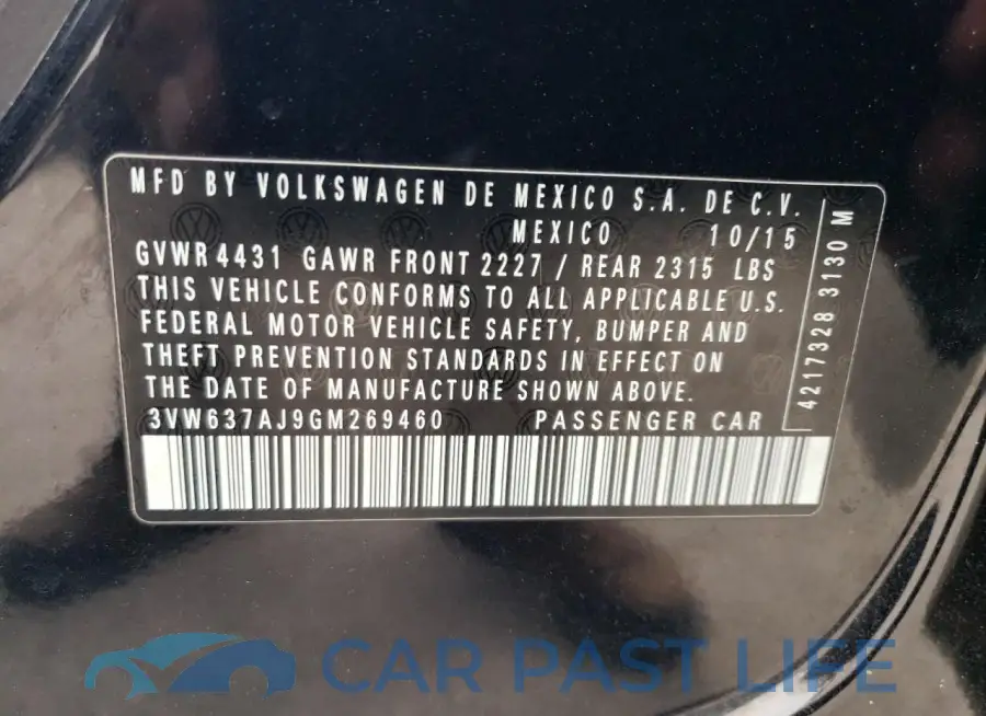 3VW637AJ9GM269460# 12