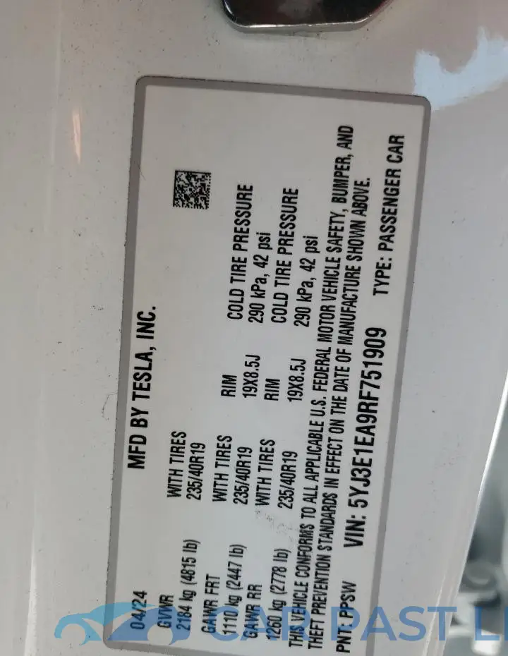 5YJ3E1EA9RF751909# 12