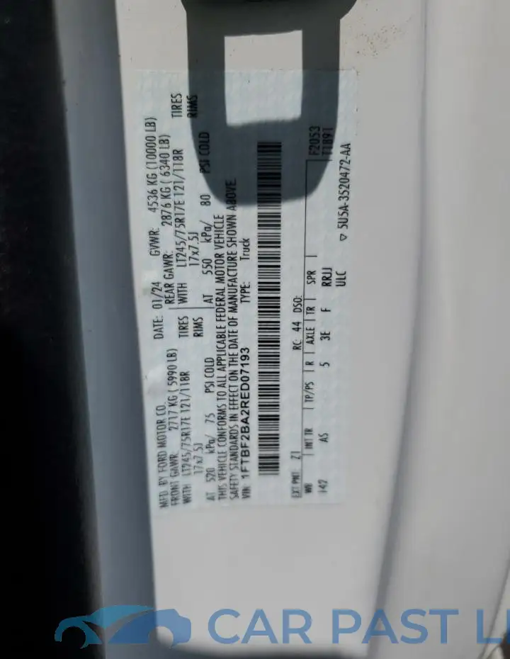 1FTBF2BA2RED07193# 12