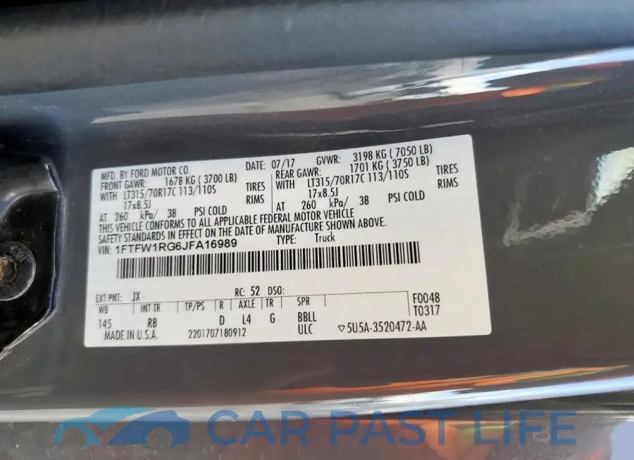 1FTFW1RG6JFA16989# 12