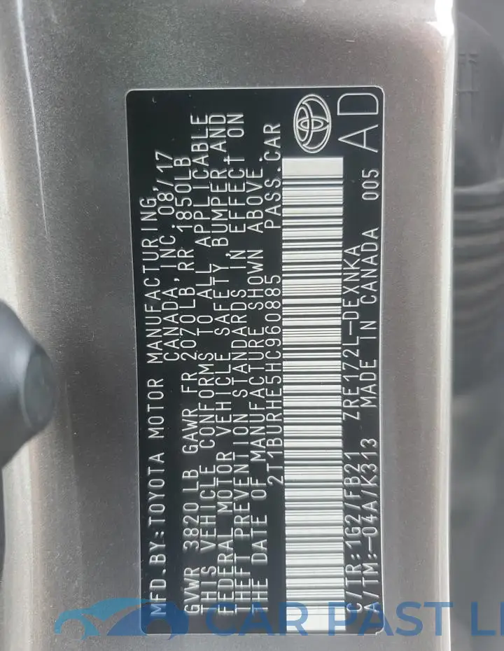 2T1BURHE5HC960885# 12