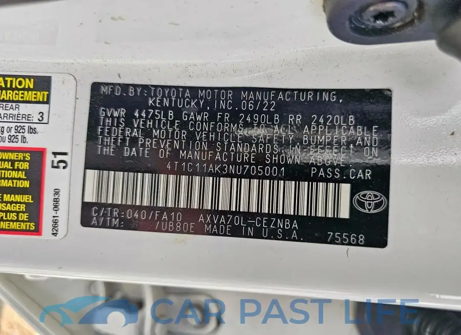 4T1C11AK3NU705001# 10