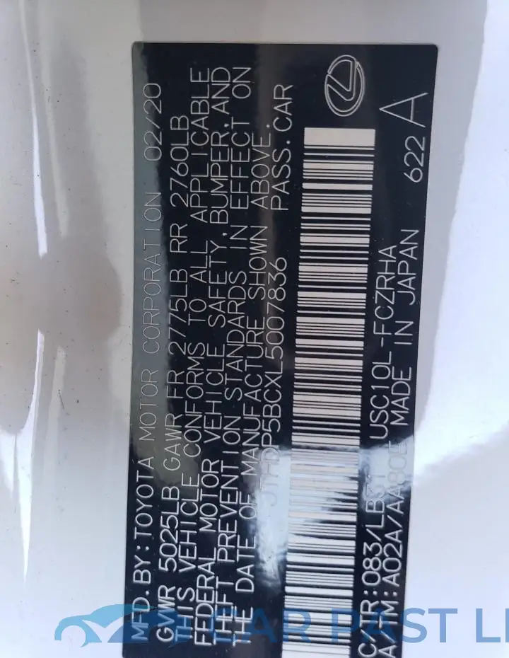 JTHDP5BCXL5007836# 12