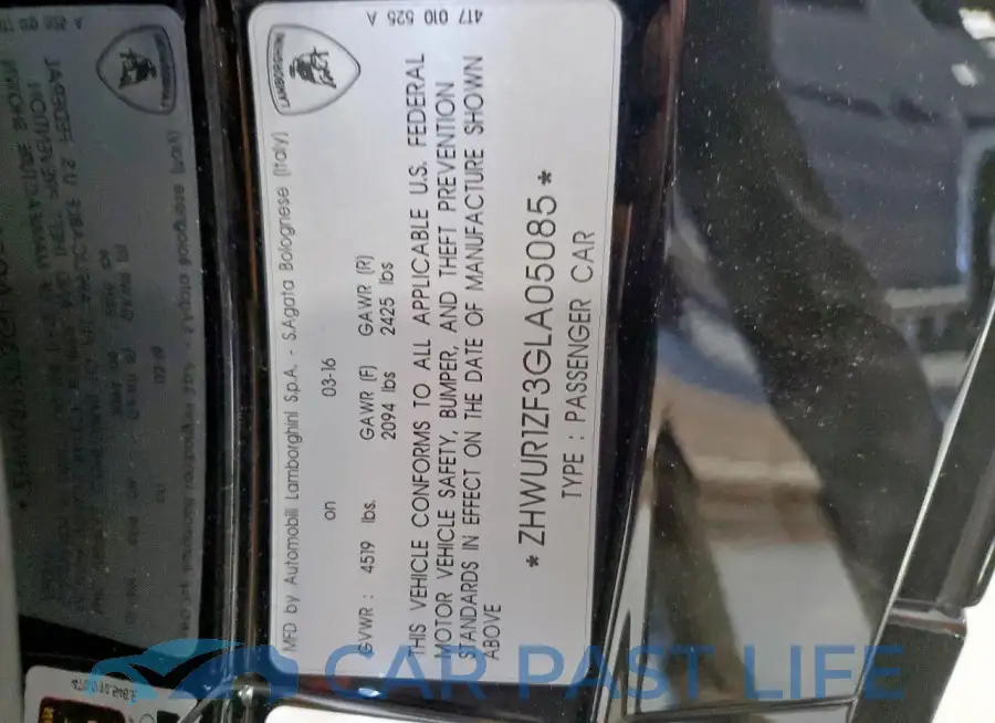 ZHWUR1ZF3GLA05085# 13