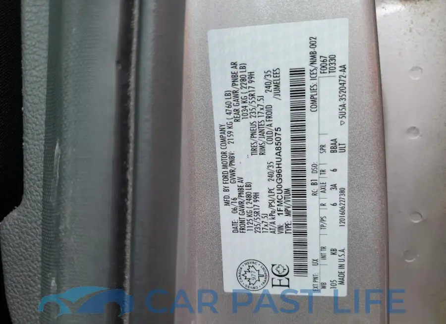 1FMCU0G96HUA85075# 13
