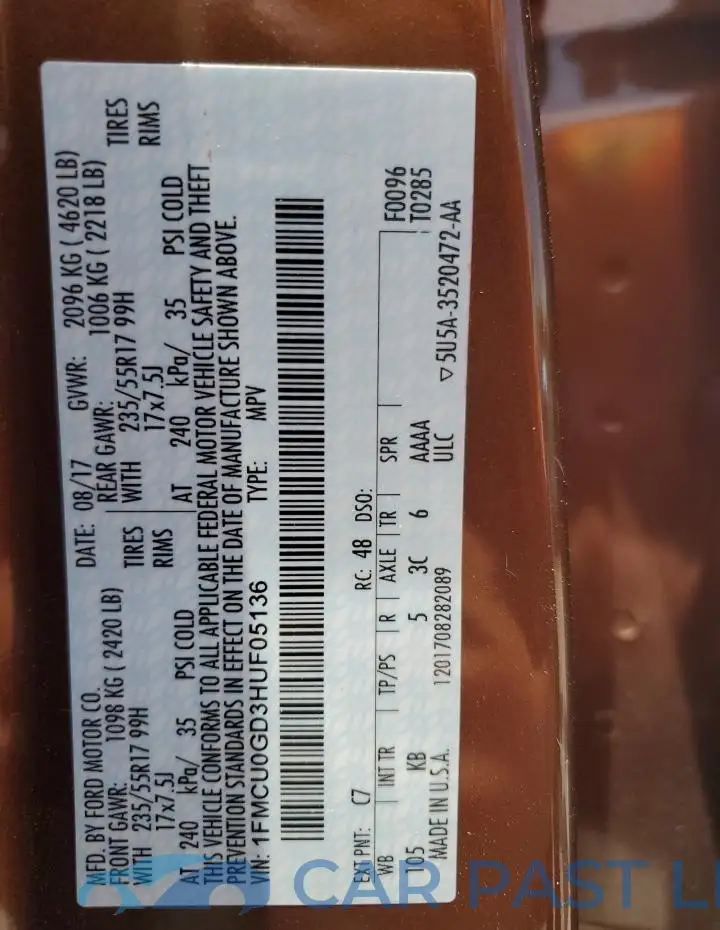 1FMCU0GD3HUF05136# 13