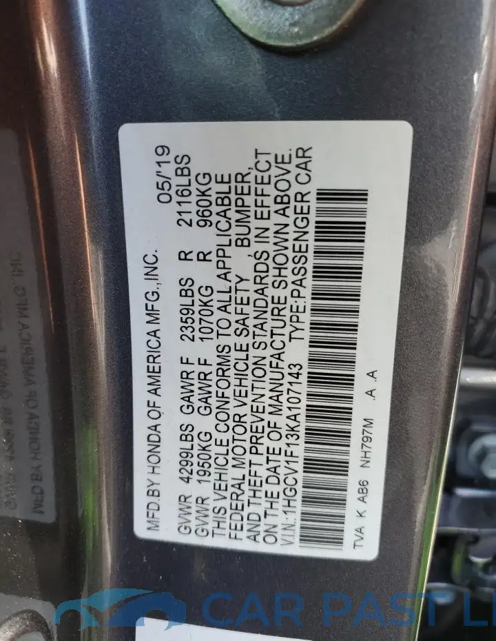1HGCV1F13KA107143# 13