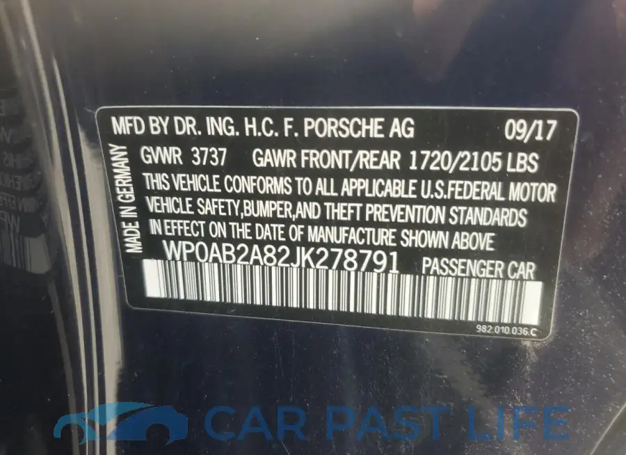 WP0AB2A82JK278791# 12