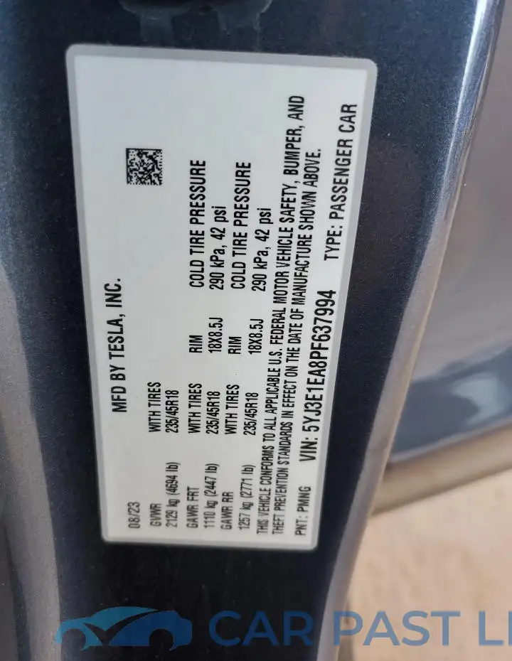 5YJ3E1EA8PF637994# 12