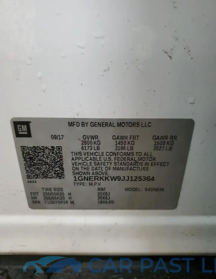 1GNERKKW9JJ125364# 13