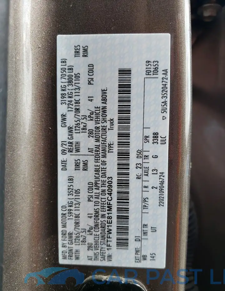 1FTFW1E81MFC40903# 12