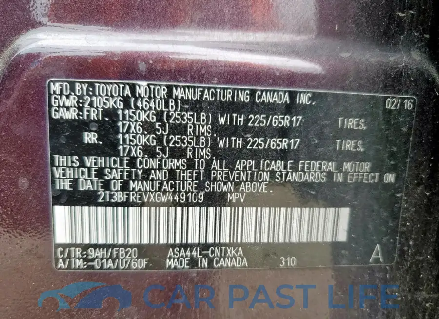 2T3BFREVXGW449109# 12