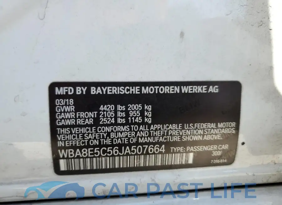 WBA8E5C56JA507664# 12