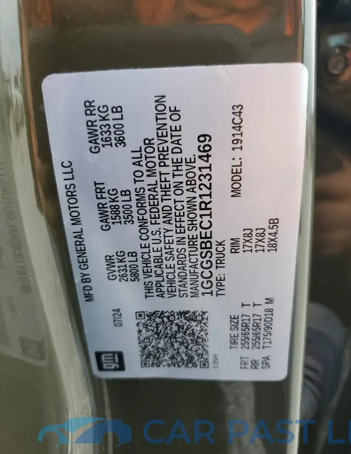 1GCGSBEC1R1231469# 12