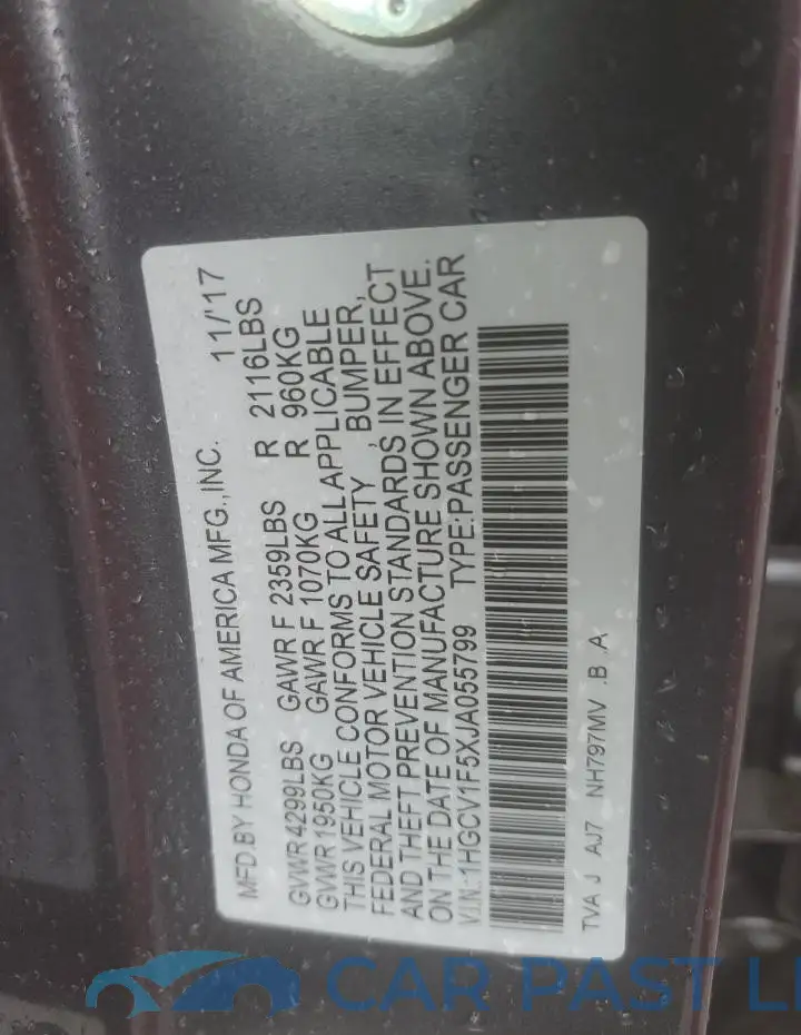 1HGCV1F5XJA055799# 12