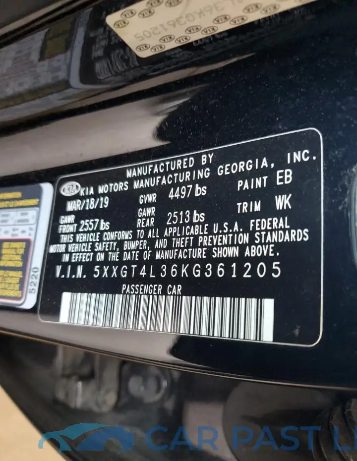 5XXGT4L36KG361205# 12