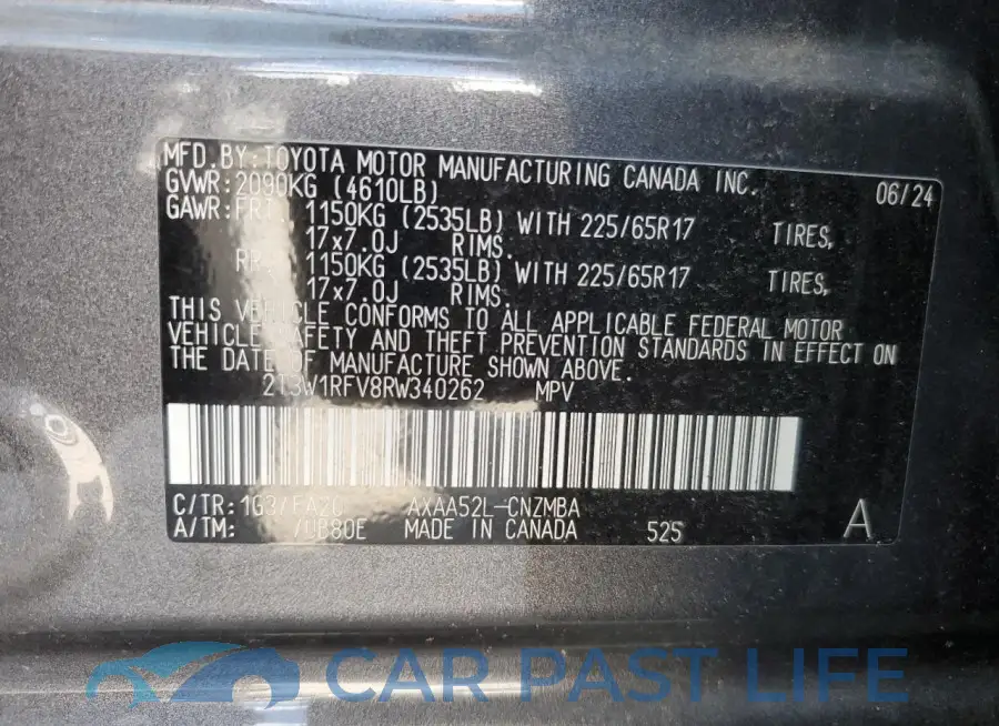 2T3W1RFV8RW340262# 12