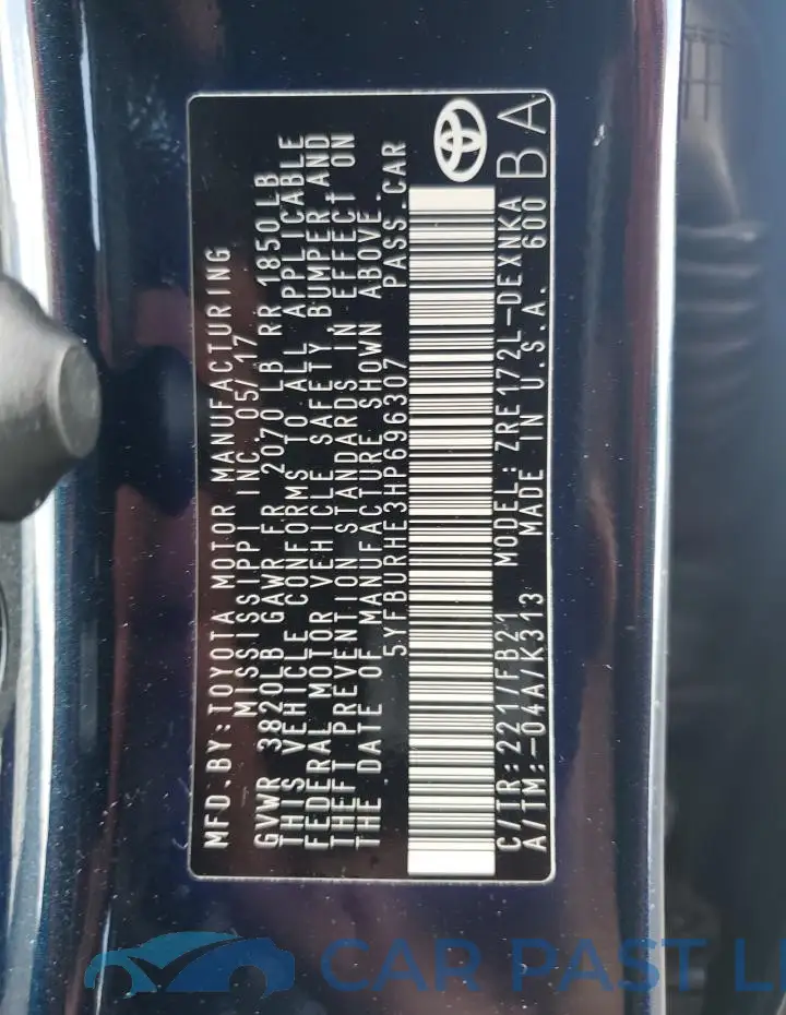 5YFBURHE3HP696307# 12