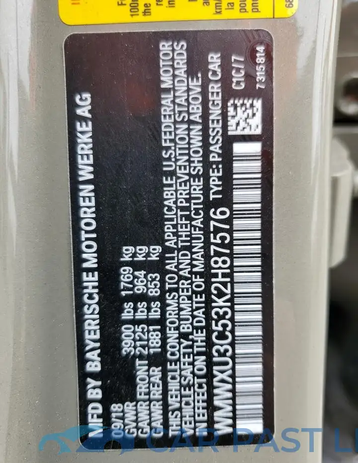 WMWXU3C53K2H87576# 12