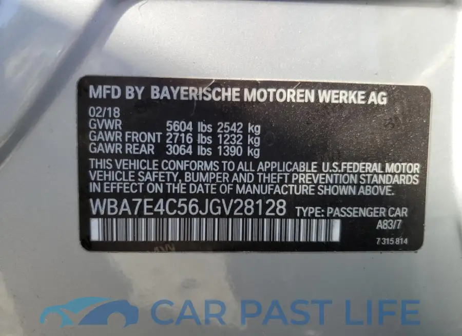 WBA7E4C56JGV28128# 12