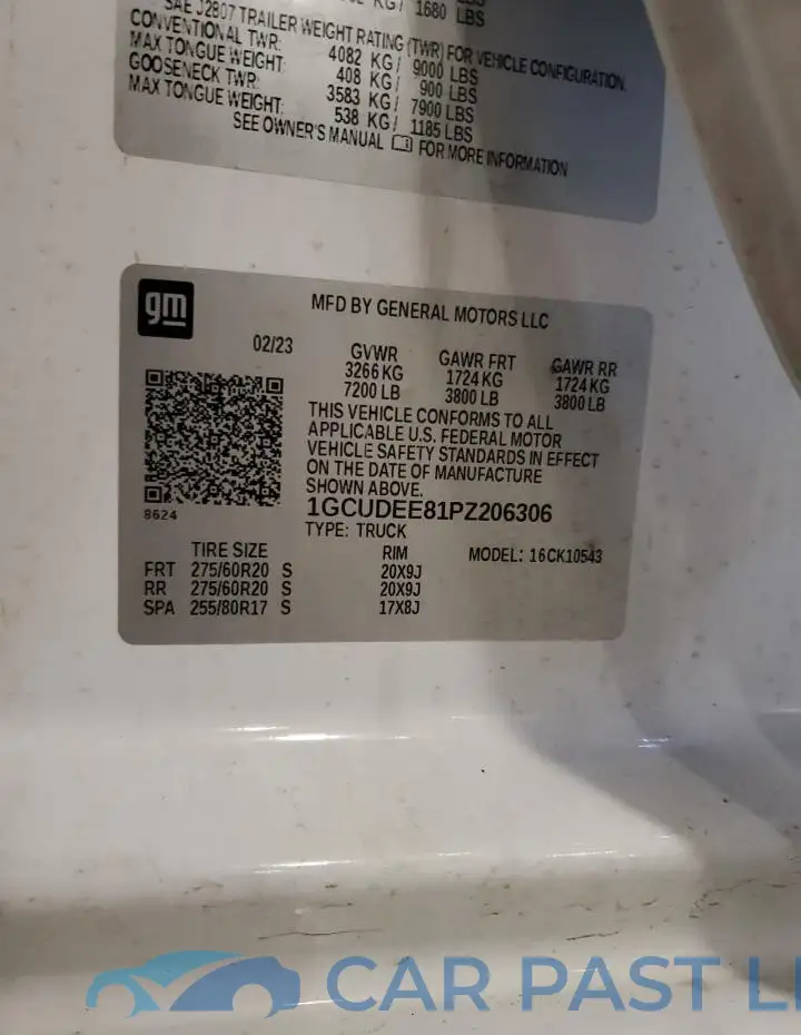 1GCUDEE81PZ206306# 12