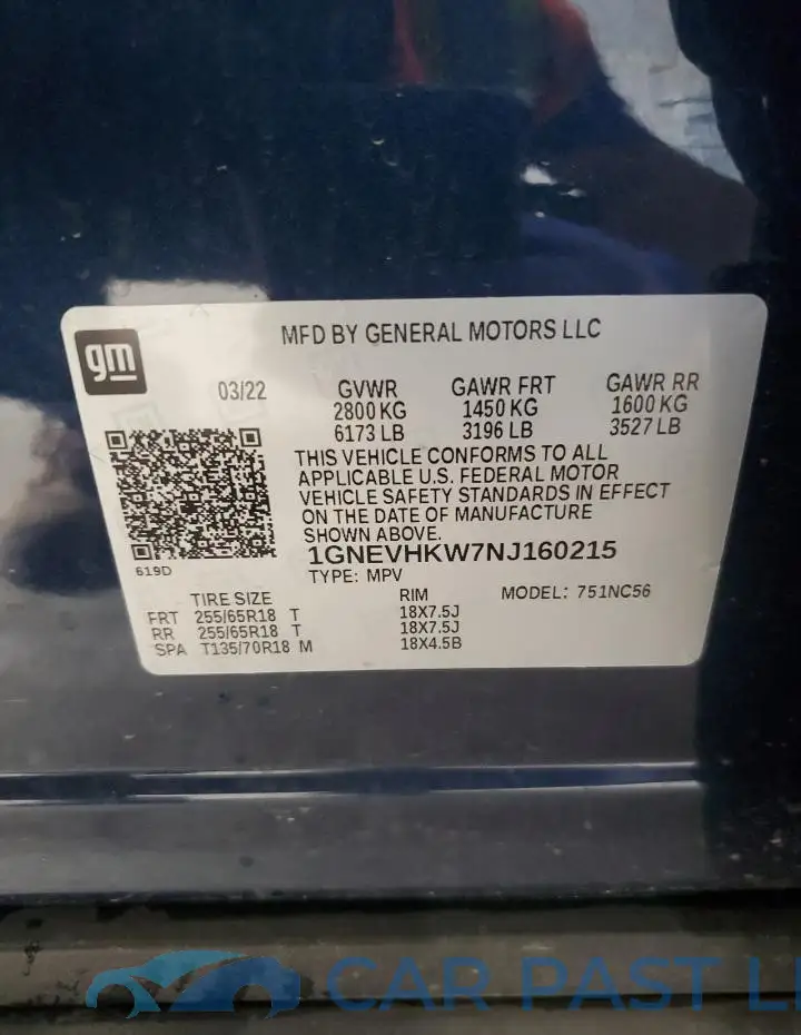 1GNEVHKW7NJ160215# 12