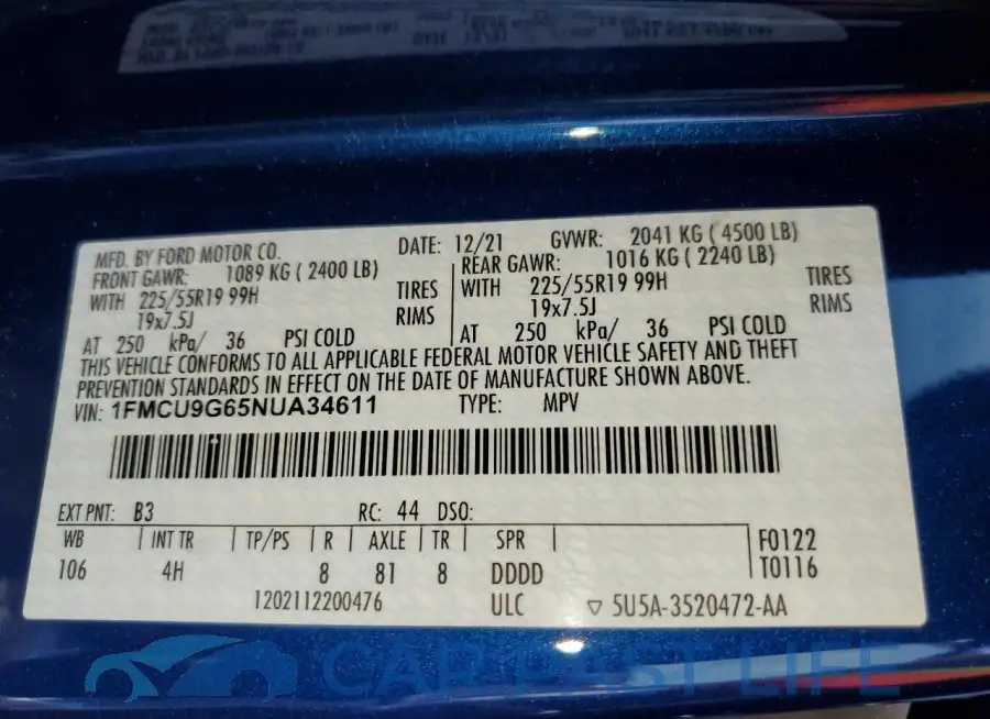 1FMCU9G65NUA34611# 13