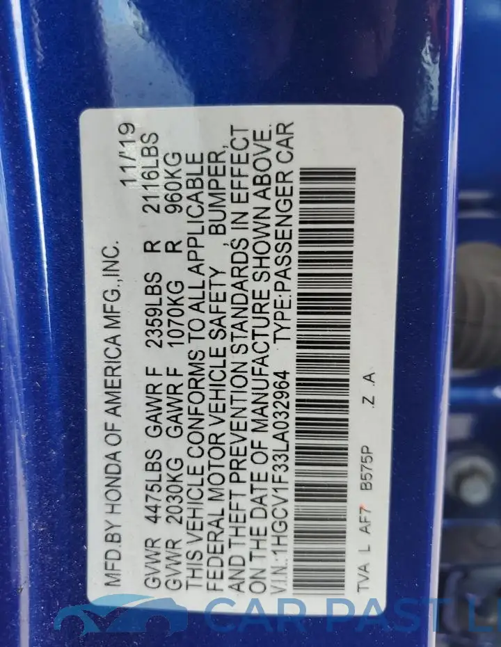 1HGCV1F33LA032964# 12