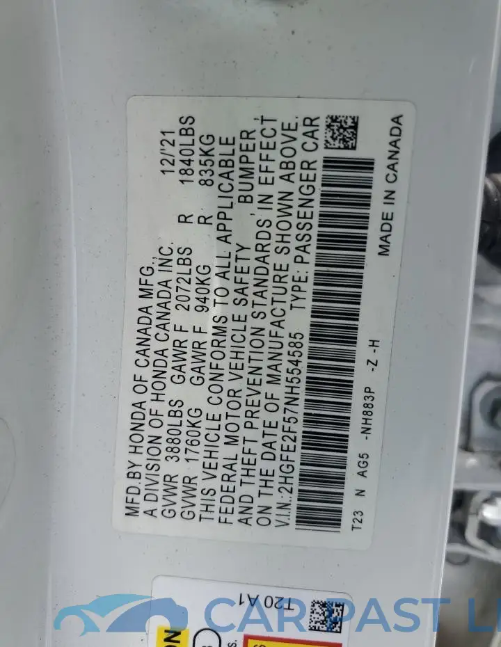 2HGFE2F57NH554585# 12
