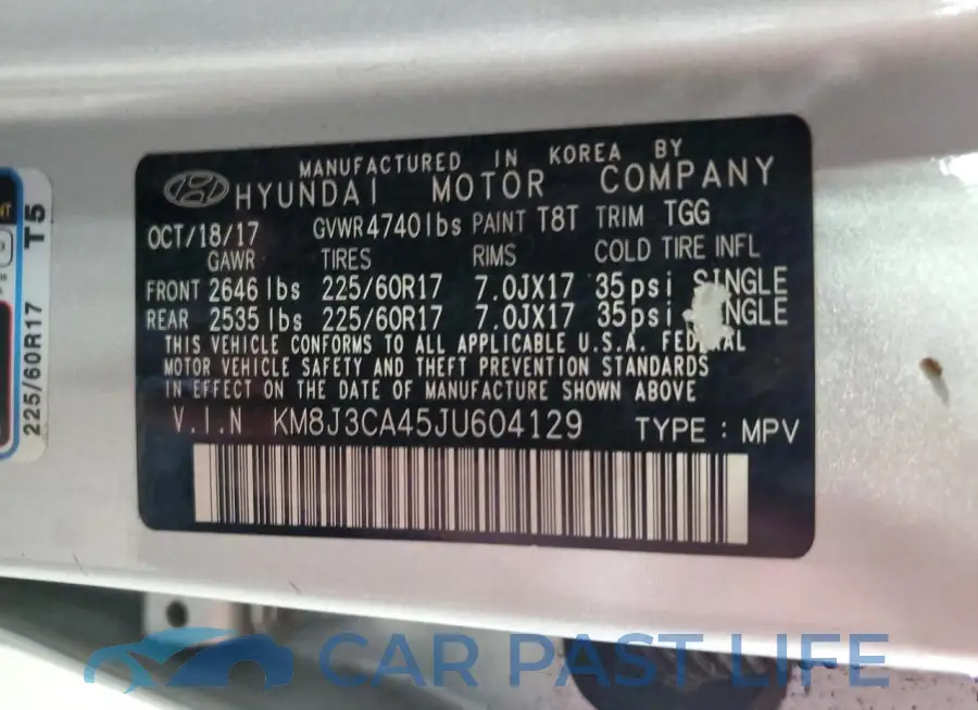 KM8J3CA45JU604129# 13