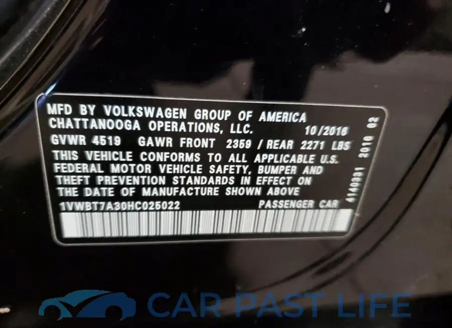 1VWBT7A30HC025022# 12