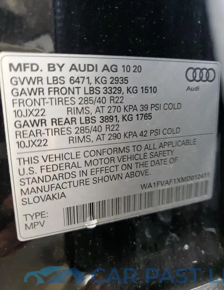 WA1FVAF1XMD012411# 13