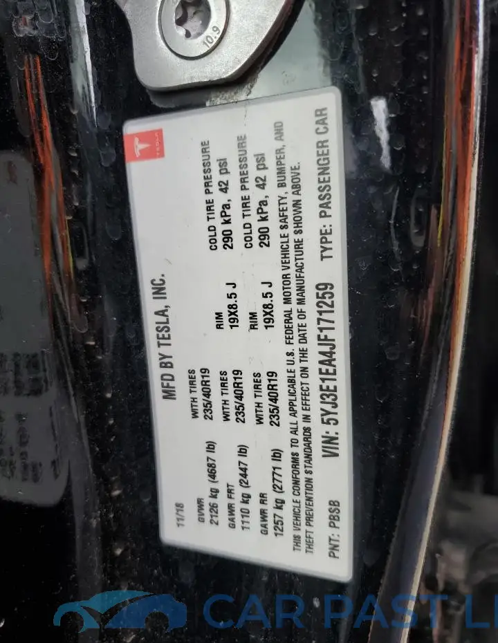 5YJ3E1EA4JF171259# 12