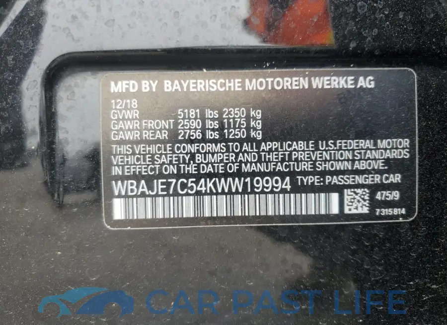 WBAJE7C54KWW19994# 12