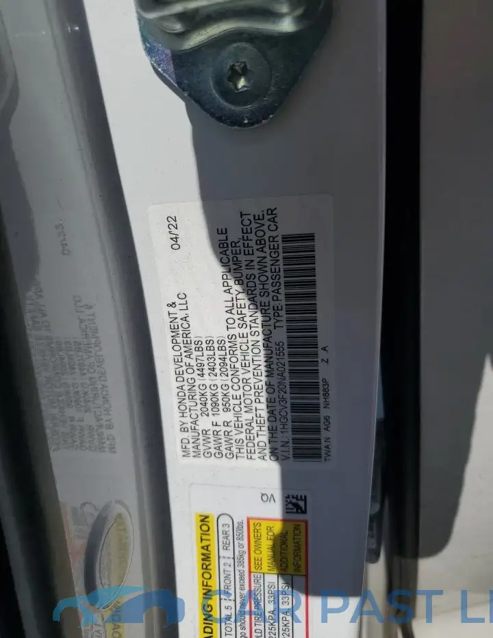 1HGCV3F20NA021555# 13