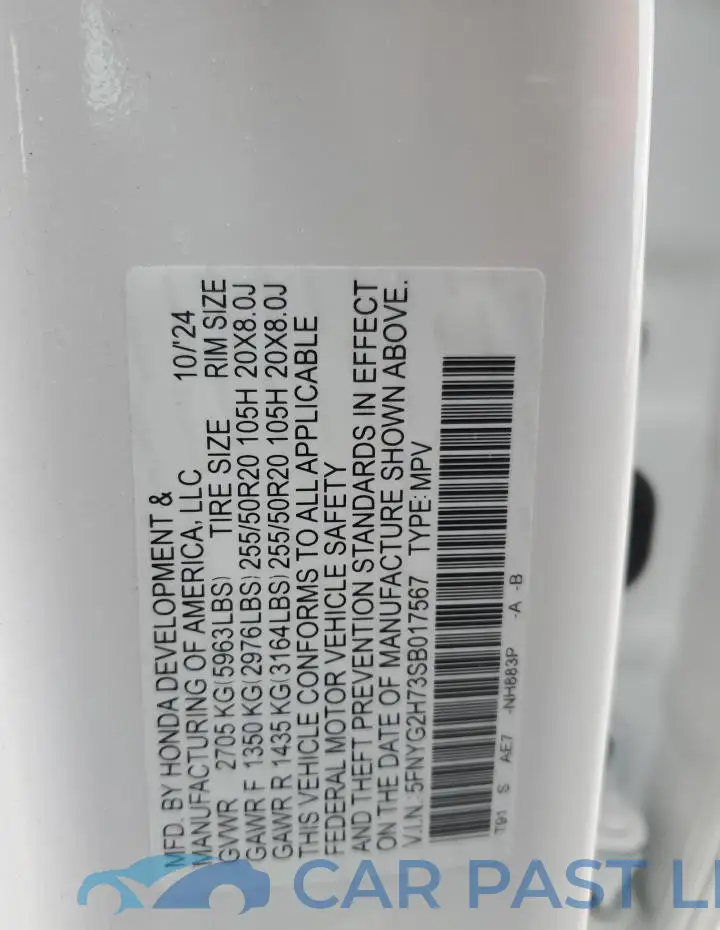 5FNYG2H73SB017567# 13